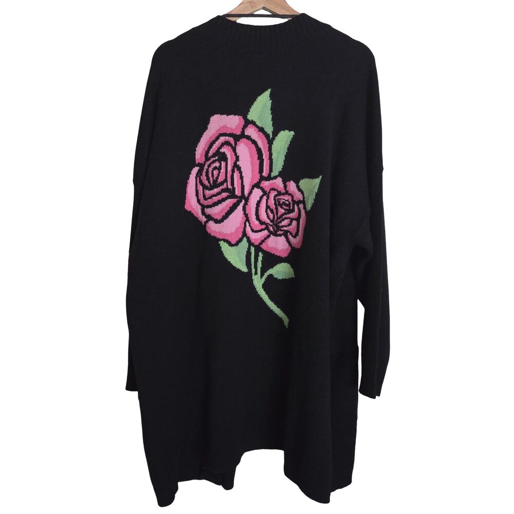 NWT Torrid | Open Front Drop Shoulder Rose Embroidered Cardigan Deep Black - Picture 2 of 11